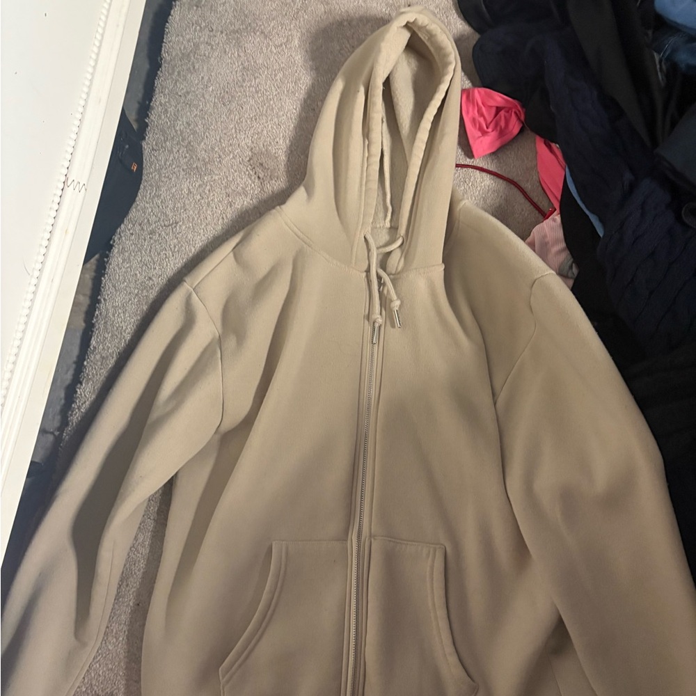 Cream Hooded Zip-Up Jacket